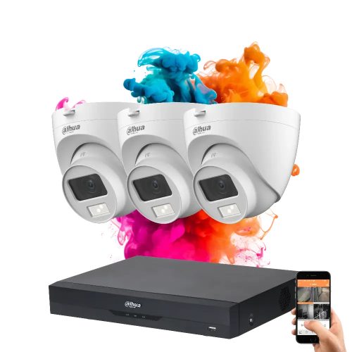 Dahua 3-dome 5MP camera system with colour night vision