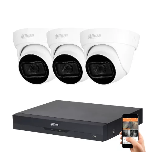 Dahua 3-dome camera 8MP 4K surveillance system kit with 30 m night vision