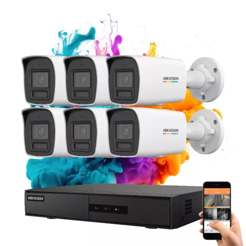 Hikvision ColorVu 6-camera IP surveillance system with 6MP colour night vision