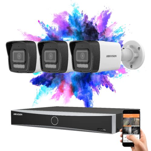 Hikvision 3-camera IP security system 8MP with colour night vision