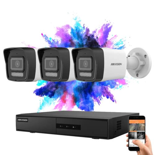 Hikvision 3 security camera IP system with 4MP color night vision