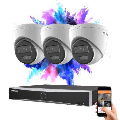 Hikvision 3-dome security IP camera system 8MP with colour night vision