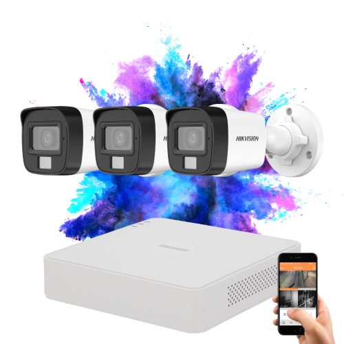 Hikvision TurboHD-TVI 3‑camera security system with 2MP colour night vision