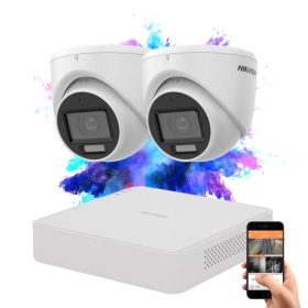   Hikvision TurboHD-TVI 2‑camera dome system with 2MP color night vision