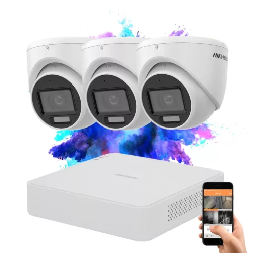 Hikvision TurboHD-TVI 3-camera dome surveillance system 2MP with colour night vision