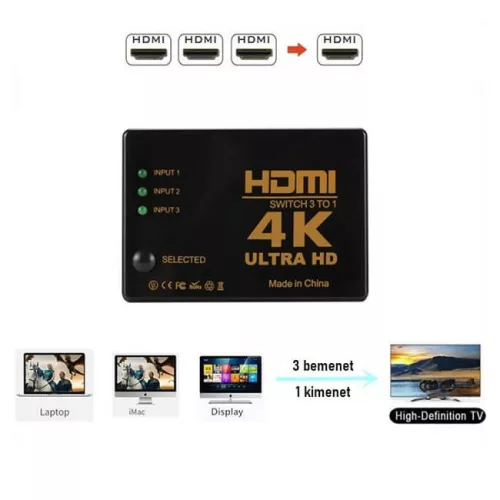 RM309 4K HDMI switch with 3 inputs and remote control