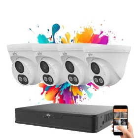   Uniview 4-dome IP camera system with 4MP resolution and colour night vision