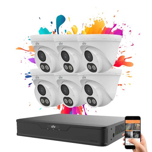 Uniview 6 dome camera IP surveillance system with 4MP colour night vision