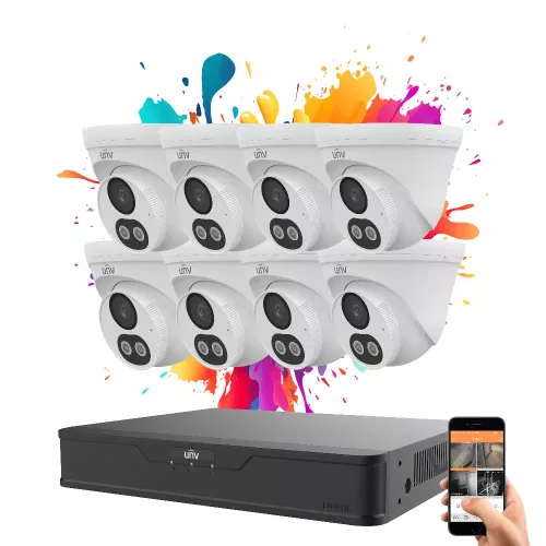 Uniview 8 dome camera IP surveillance system with 4MP color night vision